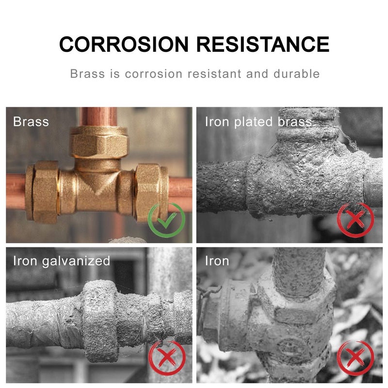 SUNGATOR 1/4'' Barstock Tee Fittings, 1/4" Inch NPT Female Brass Pipe Fittings, 1/4'' NPT Female Brass Barstock Tee Fittings for Air Compressor, Gas Line (2-Pack) - Image 5